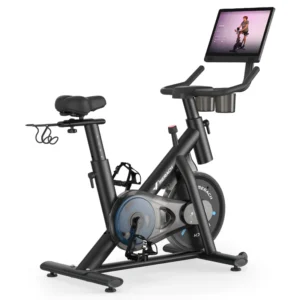 Merach S26 Aura Indoor Exercise Bike with 15.6" Full HD Rotating Touchscreen, Phone Mirroring, 8 Resistance Levels, 8-Way Adjustable Seat