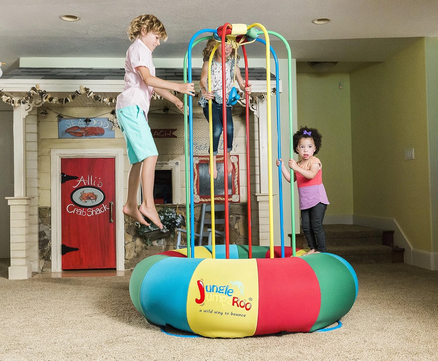 Jungle JumpaRoo - Trampoline/Bounce House-Like Play Set - Indoor/Outdoor Jungle Gym with Welded Swing bar - Large - Image 4