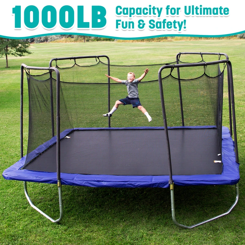 Skywalker Trampolines 15' x 15' Square Trampoline with Safety Enclosure Net - Blue Heavy-Duty Outdoor Trampoline for Kids & Adults, Rust-Resistant Steel Frame - Image 6