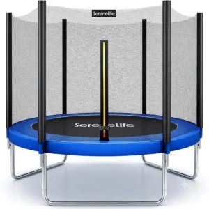 SereneLife 8FT 10FT 12FT 14FT Outdoor Trampoline for Kids - Recreational Backyard Trampoline with Curved Safety Poles and Net Enclosure- ASTM Approval for Kids Adults