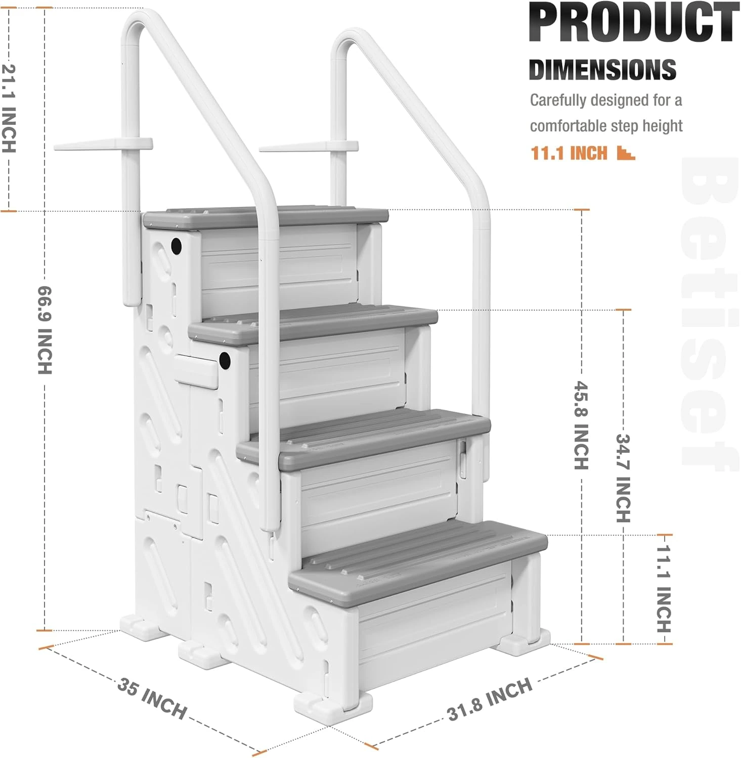 BETISEF Pool Ladder Above Ground, Heavy Duty 4Step Pool Ladder with Dual Handrails and Nonslip Steps, 500 LBS Load Capacity, for 46-58 Inch - Image 2