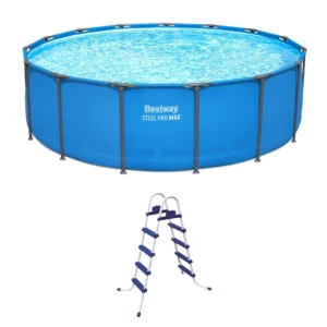 Bestway Steel Pro MAX 15' x 48" Round Above Ground Swimming Pool & Pool Ladder