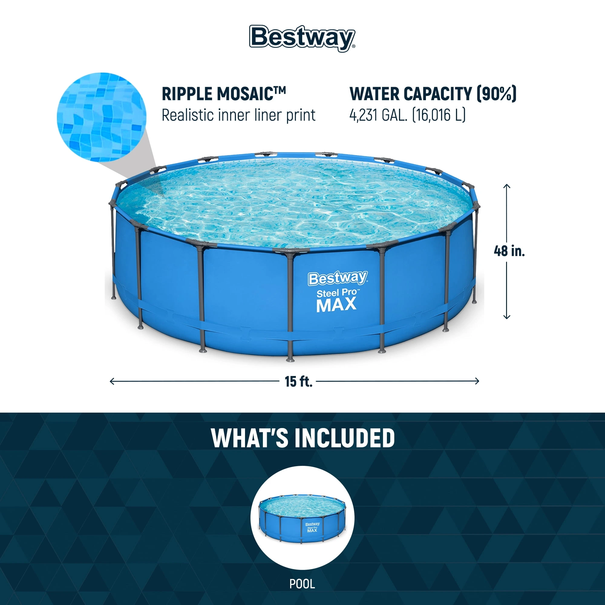 Bestway Steel Pro MAX 15' x 48" Round Above Ground Swimming Pool & Pool Ladder - Image 3