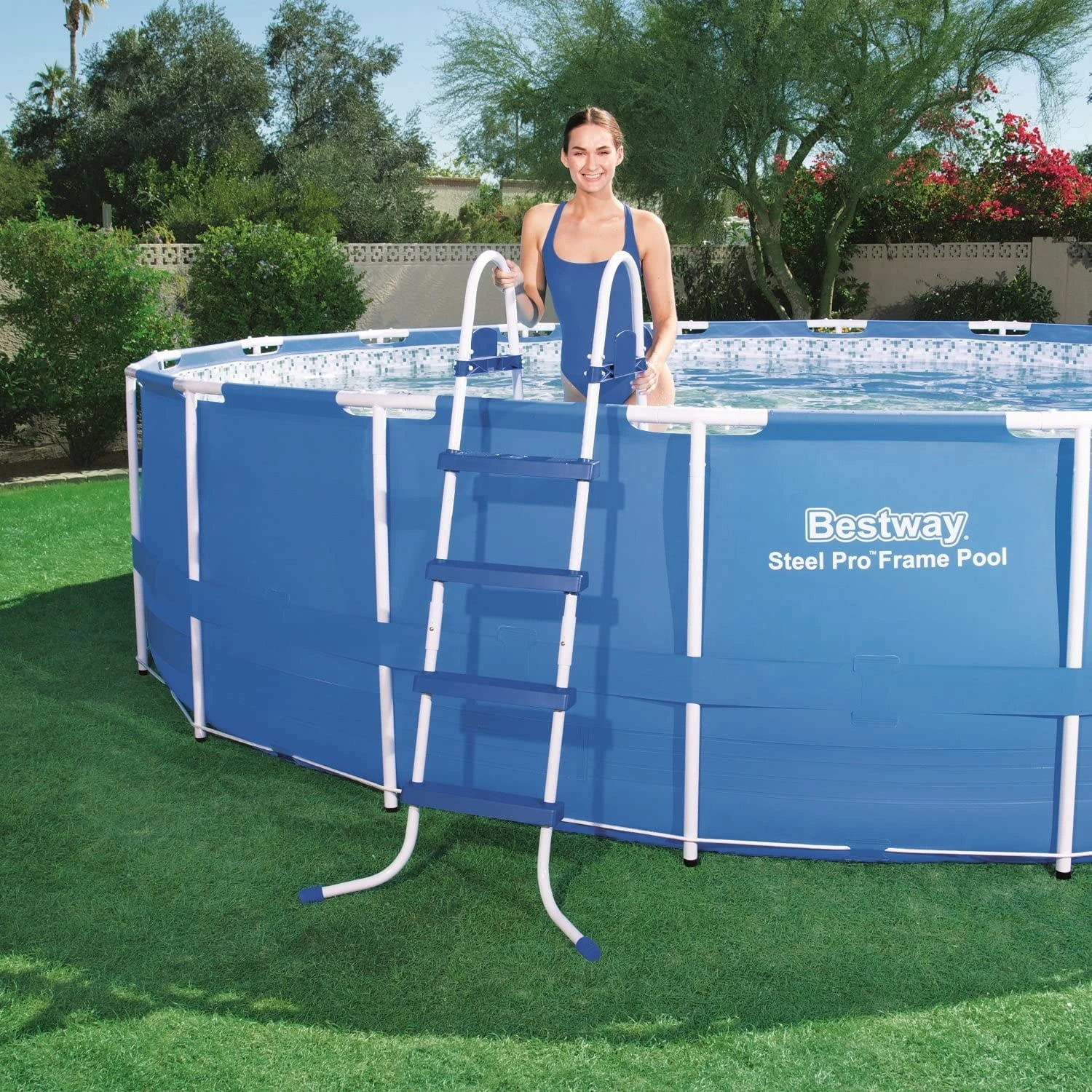 Bestway Steel Pro MAX 15' x 48" Round Above Ground Swimming Pool & Pool Ladder - Image 9