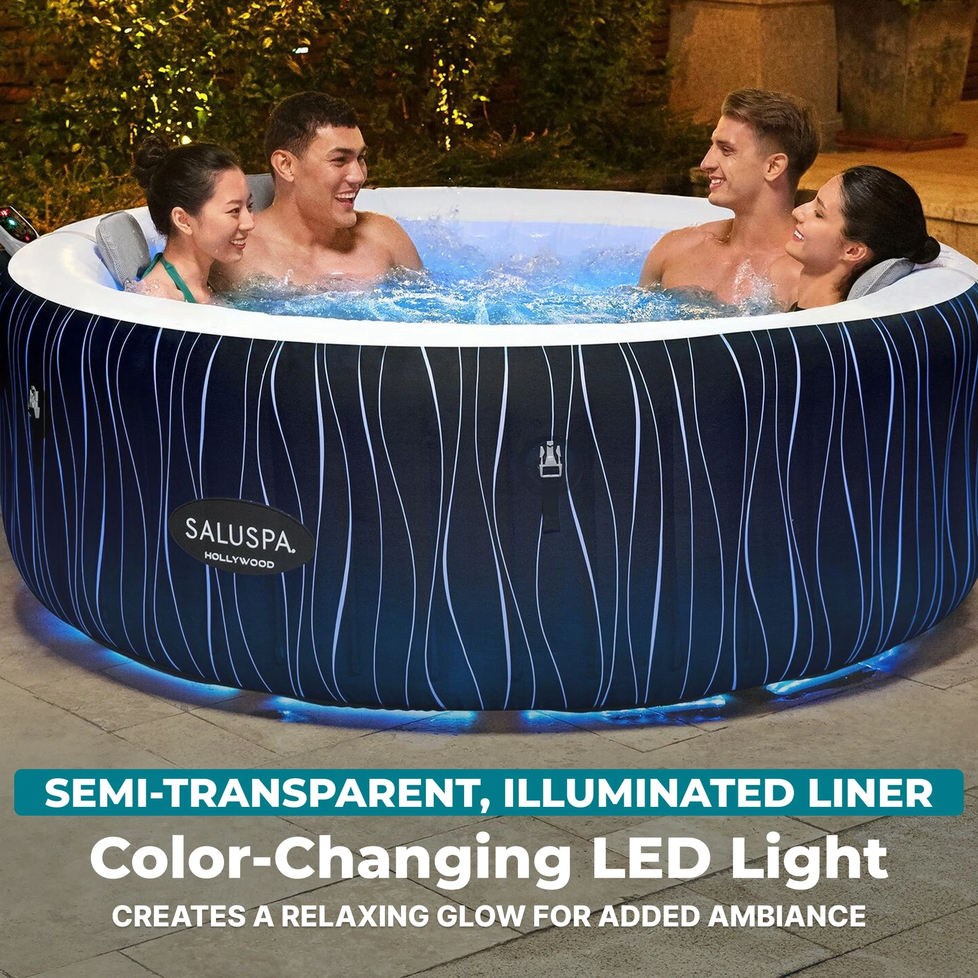 Bestway SaluSpa Hollywood Luxe 4-6 Person Inflatable Hot Tub, Round Energy-Efficient Spa, 77" x 26" - Image 5