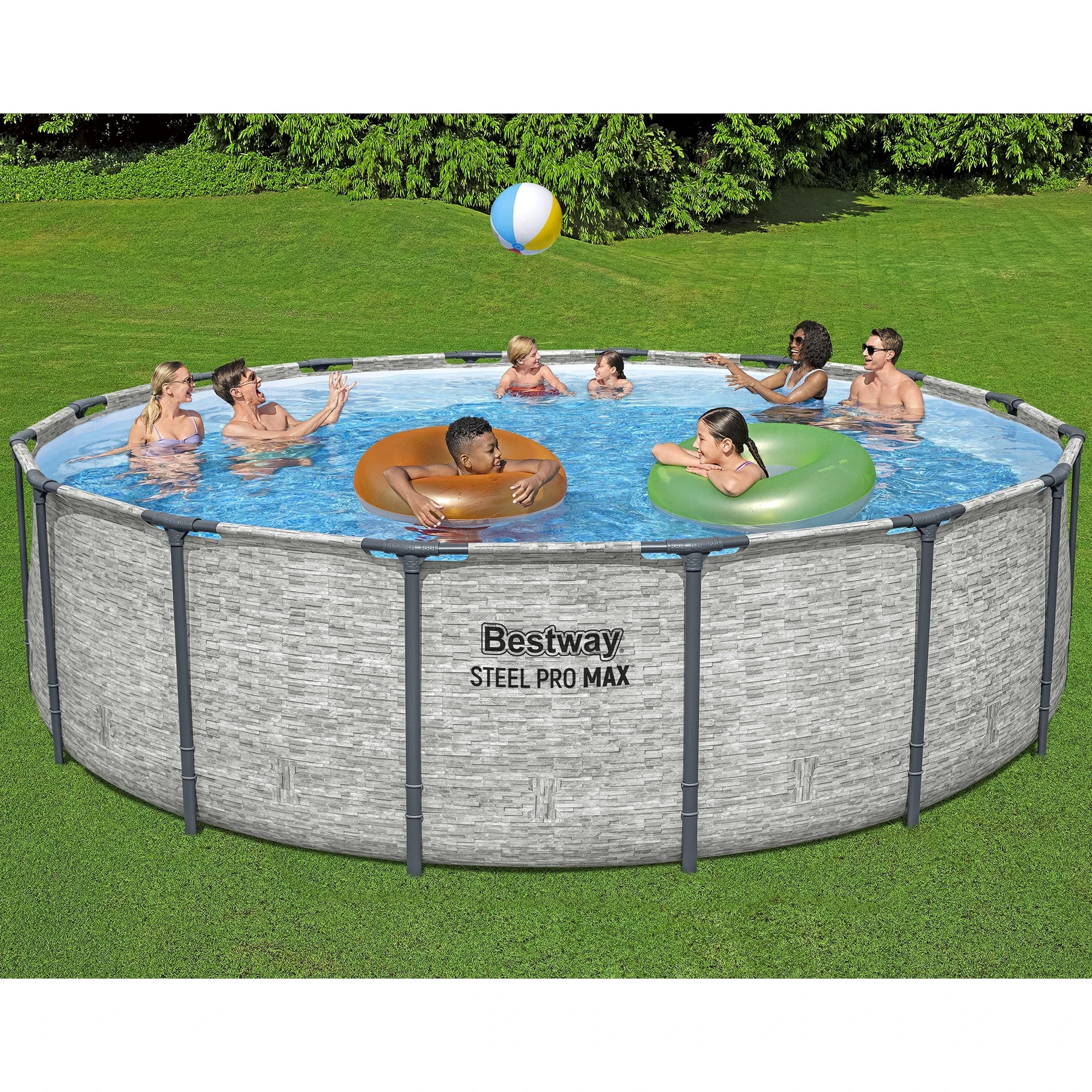 Bestway: Steel Pro MAX - 16' x 48", Grey -Round Above Ground Swimming Pool Set, ClickConnect Frame, Tritech, Filter Pump-Ladder-Cover, 5145 Gal Water - Image 3