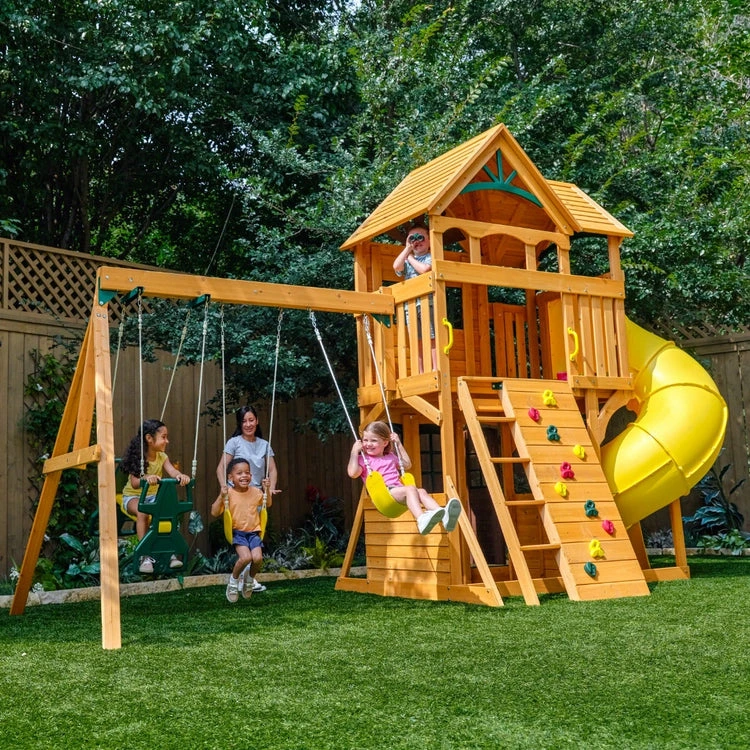 KidKraft Boulder Station Wooden Swing Set / Playset with Tube Slide - Image 2