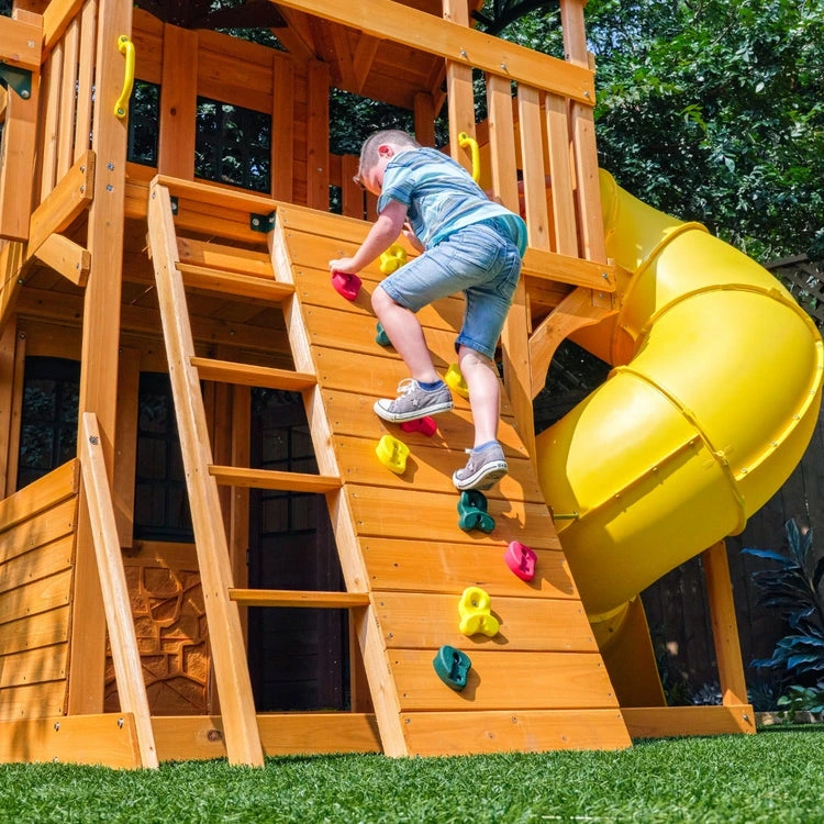 KidKraft Boulder Station Wooden Swing Set / Playset with Tube Slide - Image 4