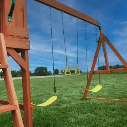 Backyard Discovery Atlantis Cedar Wood Swing Set with Wave Slide, Clubhouse, Rock Wall, and Sandbox Area - Image 6