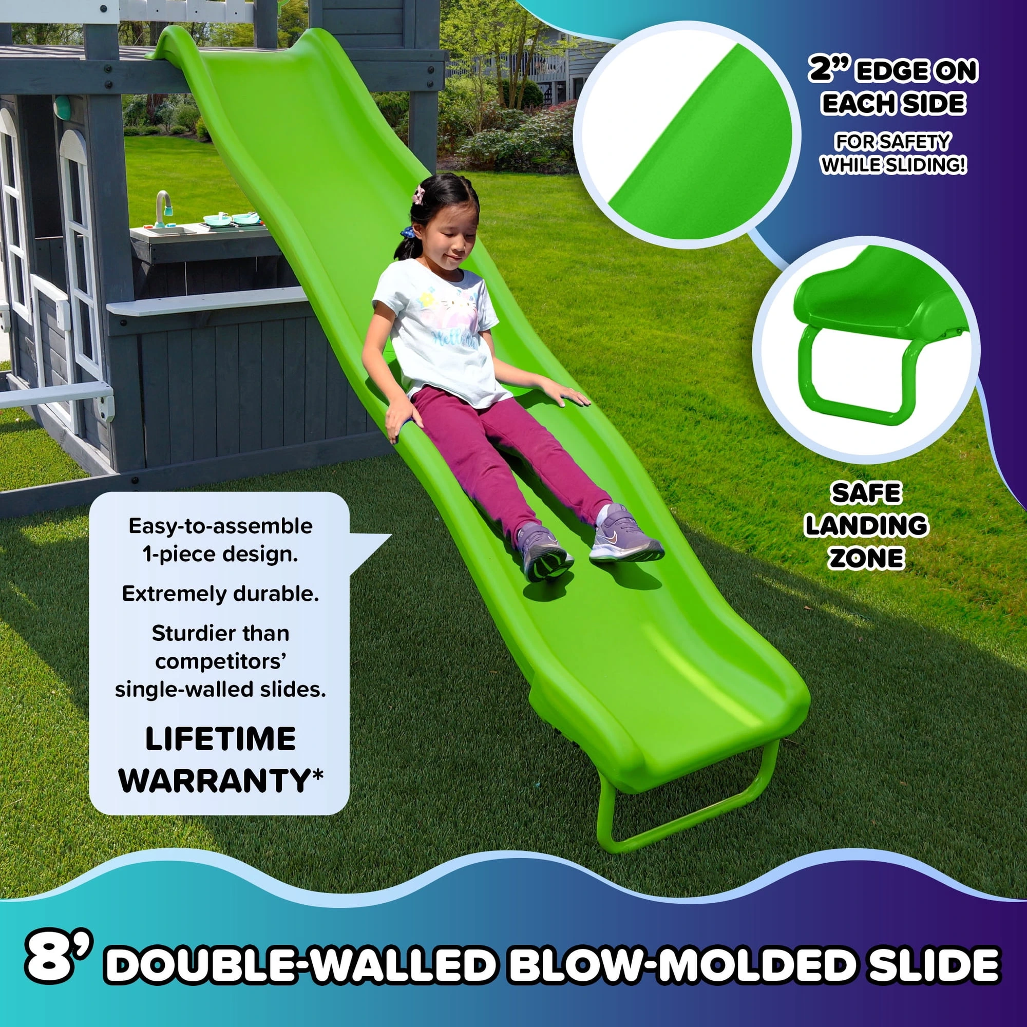 Sportspower Blakely 2-Story Playhouse with 8FT Slide, Working Door, Benches for Rest & Pretend Play Features, for Kids Ages 3-10, Wooden Elevated Playhouse - Image 6