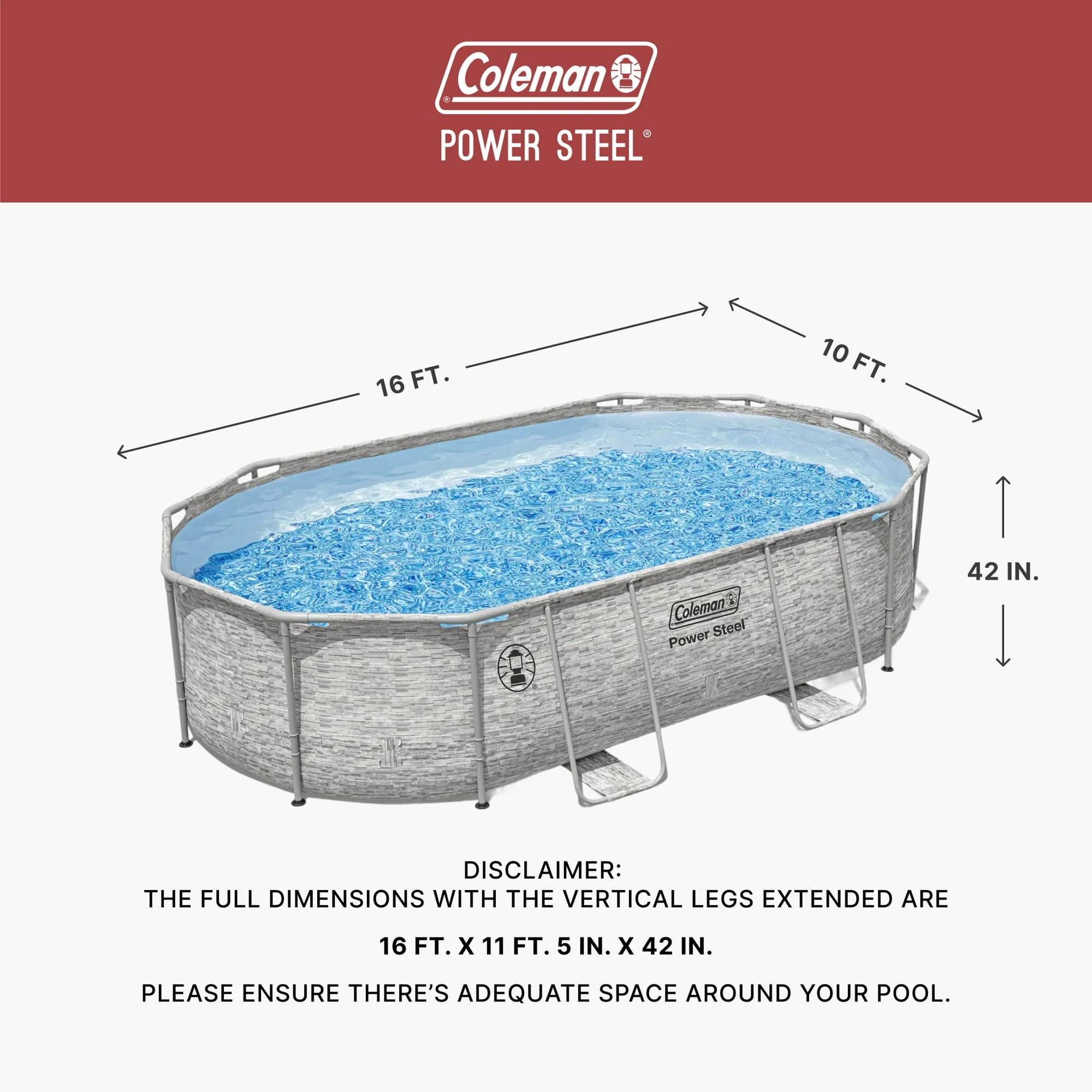 Coleman Power Steel 16' x 10' x 42" Oval Above Ground Pool Set - Image 3